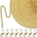 33 Fuß Gold Überzogen Gliederkette Halskette mit 30 Biegeringen und 20 Karabinerverschlüsse für Männer Damen Schmuck Kette DIY Handwerk (1,5 mm)