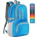 ZOMAKE Lightweight Packable Backpack - 35L Light Foldable Hiking Backpacks Water Resistant Collapsible Daypack for Travel(Light Blue)