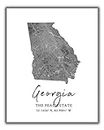 Georgia State Map Wall Art Print - 8x10 Silhouette Decor Print with Coordinates. Makes a Great GA-Themed Gift. Shades of Grey, Black & White.