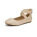 DREAM PAIRS Women's Flats Comfortable Fashion Elastic Ankle Straps Shoes,Sole_Stretchy,Gold/Glitter,Size 7.5