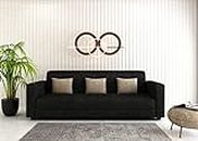 FURNITUSH Molfino Fabric Wooden 3 Seater Sofa with Cushions for Living Room Office Hotel Sofa Set Furniture (Black)