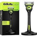 Gillettes Lab Men's Razor + 1 Razor Blade Refill, with Exfoliating Bar, Gift for Men, Includes Premium Magnetic Stand, Neon Night Edition, (IMPORTED-UK)