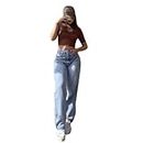 MK Jeans Wide-Leg Ice Blue Jeans for Women Baggy High-Waist Light Blue Jeans | Size-30(WD_Iceblue_Q2)
