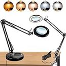 VEVOR 5X Magnifying Glass with Light and Stand, 【Upgraded】 5 Color Modes Stepless Dimmable, 4.3" Glass Lens Magnifier Desk lamp, 2-in-1 Magnifying Light and Stand for Crafts, Reading, Close Work