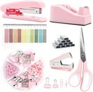 Pink Office Supplies,  Pink Desk Accessories, Stapler and Tape Dispenser Set for