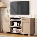 DWVO Boho TV Stand for 55 65 Inch TV, Entertainment Center with Storage, 58" Rattan TV Console, Mid Century Modern TV Cabinet with 2 Drawers, Adjustable Shelf