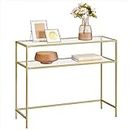VASAGLE Console Table, Modern Sofa or Entryway Table, Tempered Glass Table, Gold Color ULGT025A01