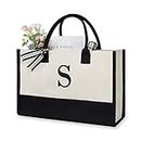 TOPDesign Embroidery Initial Canvas Tote Bag, Personalized Present Bag, Suitable for Wedding, Birthday, Beach, Holiday, is a Great Gift for Women, Mom, Teachers, Friends, Bridesmaids (Letter S)