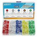 AUKENIEN 500pcs 5MM LED Diodes Light Emitting Diode Assortment Kit 5 Colors Red Blue Yellow Green White Round LED Lighting Bulb Lamp Components for Electronics