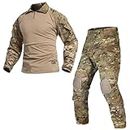 VOTAGOO GEAR G3 Combat Uniform Set for Men Tactical Camouflage Clothing Hunting Paintball Suit with Knee & Elbow Pads, Cp, Large