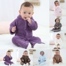 Baby Boys And Girls Jumpsuit Solid Cartoon Ear Hoodie Fleece Plush Footie Romper