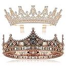 Juexica 2 Pieces King Crowns for Men Tiara and Crown for Women Baroque Vintage Headband for Halloween Prom Party(Retro Gold, Gold)