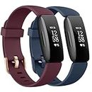 AMCC Straps Compatible with Fitbit Inspire 2 Strap, Soft Silicone Sport Replacement Wristband for Women Men (Navy blue+Wine red)