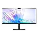 SAMSUNG 34” ViewFinity S65VC Series Ultrawide QHD Curved Monitor, Built-in FHD Camera, HDR10, 100Hz, 350 nit, USB- C, Adjustable Stand, Intelligent Eye Care, LS34C650VANXGO, Black