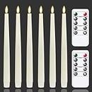 Zevanor Flameless Flickering 0.78" x11.5" Ivory Taper Candles with Remote and Daily Timer, Pack of 6 LED Battery Operated Wax Electric Tall 3D-Wick Window Candlesticks (Long Lasting 620 Hrs)