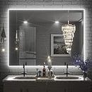 Keonjinn 40 x 32 Inch LED Bathroom Mirror with Lights Acrylic Backlit Vanity Mirror Anti-Fog Lighted Bathroom Mirror for Wall CRI90 High Definition Dimmable Large Makeup Mirror(Horizontal/Vertical)