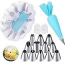 Silicone Piping Icing Bags and Nozzle Set Including 12 Pcs Stainless Steel Nozzle, Reusable Piping Bags and 2 Pcs Couplers for DIY Cake Decoration Tools