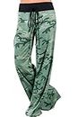 YAMTHR Womens Wide Leg Palazzo Pants Floral Printed High Waist Drawstring Trousers Lounge Pants (Army Green, XL)