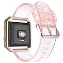 iiteeology for Fitbit Blaze Band, Frame Housing + Clear Glitter TPU Soft Accessory Small Large Band for Fitbit Blaze Fitness Watch Band Women (Band Pink/Silver + Frame Rose Gold)