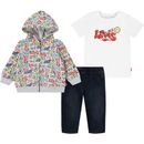 Shirt, Hose & Jäckchen LEVI'S KIDS "GRAFFITI TAG DENIM SET 3pc" Gr. 3M (62), grau (light greyheather) Baby KOB Set-Artikel Outfits for BOYS