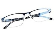 FONHCOO Blue Light Glasses for Women Men, Rectangle Blue Light Blocking Glasses Metal Half Frame Blue Light Filter Glasses (Blue 0.0)