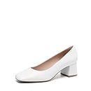 Dream Pairs Women�s Low Chunky Heels Square Toe Pumps Comfortable Slip On Dress Shoes Wedding Party Office Shoes, White, 8.5
