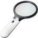 Dizgoy Magnifier 3 LED Light,3X 45X Handheld Magnifier Reading Magnifying Glass Lens Jewelry Loupe White and Black