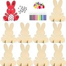 HBell Easter Wooden Bunny Decoration,10pcs Easter Rabbit Wooden Chips with Colorful Pompoms and Fake Eyes,3D Unfinished Bunny Wooden Ornament Craft,Easter Bunny Children's DIY Craft Sets