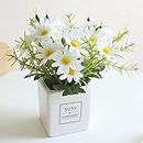 AIFUSI Artificial Flowers, Faux Flowers in Vase Small White Daisy Decor Mini Silky Artificial Daisies Fake Plant Flower Decor for Home Decor Indoor Centerpiece Table Decorations