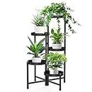iDavosic.ly 5 Tier Metal Plant Stand for Indoor Outdoor, Corner Tall Plant Shelf for Multiple Plants, Foldable Flower Pot Holder Display Stand for Living Room Garden Patio Black