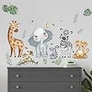 decalmile Jungle Animals Wall Decals Elephant Giraffe Safari Wall Stickers Baby Nursery Kids Room Living Room Wall Decor