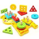 Montessori Toys for 1 2 3 4 Year Old Boy Girl, Sensory Wooden Sorting and Stacking Toy for Toddlers 1-3, Educational Learning Toy for Baby, Color Recognition Shape Sorter Wooden Puzzles