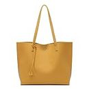 Women's Soft Faux Leather Tote Shoulder Bag from Dreubea, Big Capacity Tassel Handbag, Dark Yellow, Large