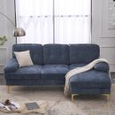 FCH 3 Seats Sectional Sofa Set L Shape Couch Chenille with Chaise Metal Legs