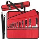 QIQU Red Chef Knife Bag With 20 Slots Cutlery Knives Holders Protectors, Home Kitchen Travel Cooking Tools, Portable Canvas Knife Roll Storage Bag Chef Case for Camping or Working