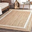 Bucket Fly Cotton and Jute Rug Carpet,Rug Area | Bedside Runner | for Bedroom & Kitchen, Office, Braided Reversible Carpet for Dining Room(4x6.Ftt) White Patti