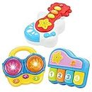 Baby Music Set of 3 Piano Guitar Bongo Drum. Music Learning Education for Ages 9 Months to 4 Years. Small Portable Size for Baby Hands. (1 Set: Piano, Guitar & Bongo Drum)
