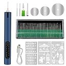 Engraving Pen with LED Light,USB Rechargeable Engraver Pen with 35bits,Mini Electric Engraving Machines Etching Pen Cordless Handheld Etcher Engraver Tool for DIY Jewelry Metal Wood Stone Glass (Blue)