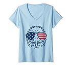 Mujer American Eagle USA Bandera Americana 4 de julio Patriótico Camiseta Cuello V
