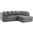 New Luxor Fabric Corner Sofa Grey | Soft Jumbo Cord 3-4 Seater Corner Sofa (Grey, Right Hand Facing)