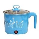 Pikos Electric 1.8 Litre Mini Cooker Kettle with Glass Lid Base Concealed Base Cooking Pot Noodle Maker Egg Boiler hot Pot Vegetable and Rice & Pasta PorridgeTravel Cookers and Steamer, Blue