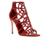 Sergio Rossi Scarpe Donna Red Suede Strappy Slim Heels Sandals Shoes Size 38.5 M