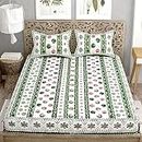 My Handicraft India Present Indian Tradition Vertical Line Print100% Cotton Queen/Double/King | Double Bedsheet/Queen Size 100% Cotton Bedsheet with 2 Pillow Cover (Green)