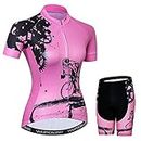 Women's Short Sleeve Cycling Jersey Set Road Bike Shirt Shorts with 3D Padded M Pink