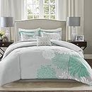 Comfort Spaces Enya Comforter Set-Modern Floral Design All Season Down Alternative Bedding, Matching Shams, Bedskirt, Decorative Pillows, King(104"x90"), Aqua