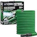 HYDROSTEEL Garden Hose 50Ft - 3-Layer Metal Water Hose 50Ft with Nozzle, Lightweight Heavy Duty Hose, Crush Kink and Weather Resistant Flexible Garden Hose with 500 PSI AS SEEN ON TV, Green…