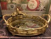 Gold Vanity/Dresser Oval Tray~10 X 7 3/8~Bird/Floral Design~w/Bird Nest Theme~