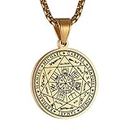 HZMAN Vintage Stainless Steel The Seal of The Seven Archangels Pendant Necklaces for Men Women with 22+2 Inches Chain (Gold)
