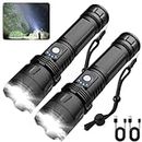Rechargeable Flashlight 300,000 Lumens, 2 Pack Super Bright LED Flashlight High Lumen, USB Rechargeable Powerful Flashlight with 5 Modes, Zoomable Waterproof Flash Light for Emergency Camping