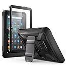 All-New Kindle Fire 7 Tablet Case (12th Gen, 2022 Release) - Sanyetral Lightweight Armor Series Full Body Rugged Hands-Free Viewing Stand with Screen Protector for Amazon Fire 7" Kids Tablet - Black